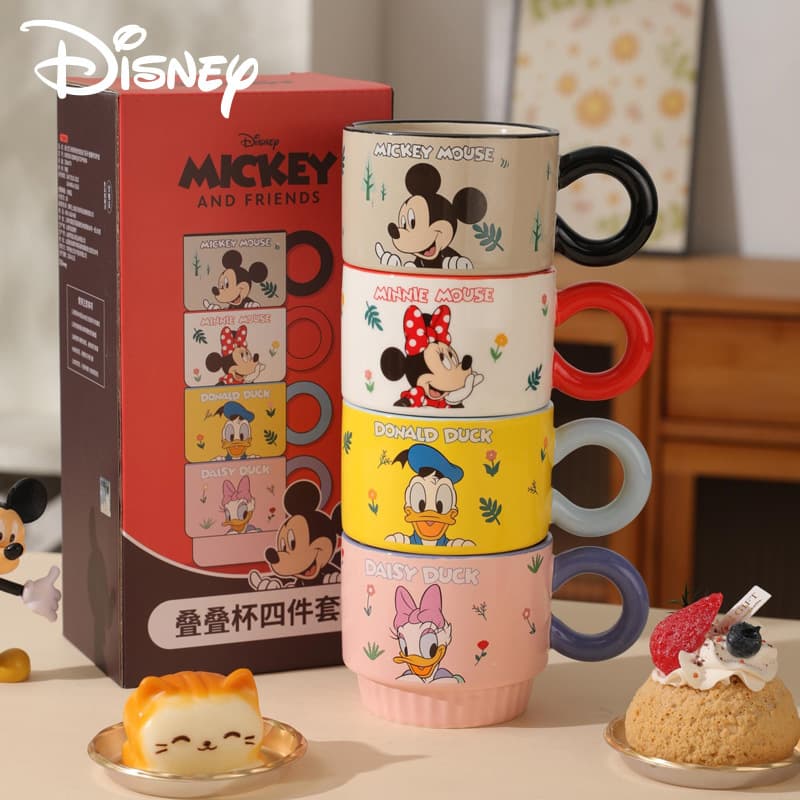 New Mickey Mouse Family Mug Set - Cute Couple Ceramic Stacking Cups, Gift for Birthday or Souvenir