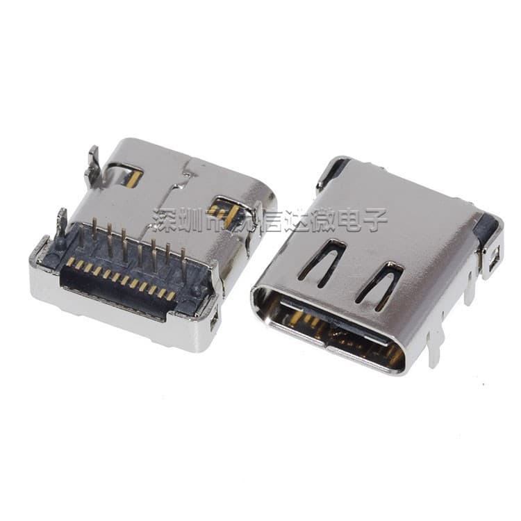 Type-C 24P Female Socket, Front Insertion Back SMD, High-Definition Transmission Interface, 4 Fixed Pins USB-3.1 Socket