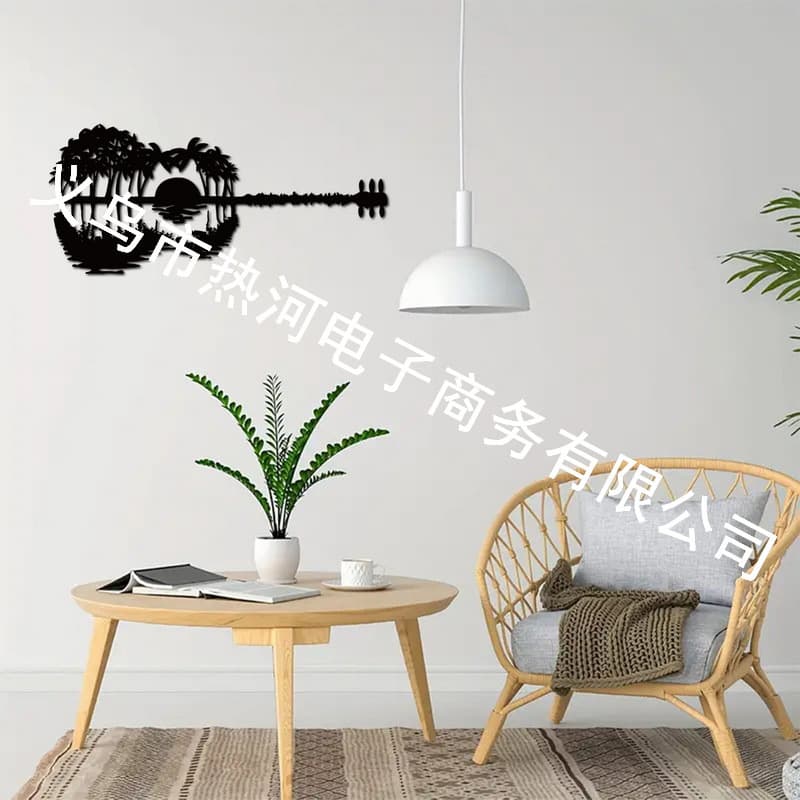 Guitar Sunset Metal Wall Decor Abstract Guitar Metal Art Palm Tree Music Gift Home Decoration