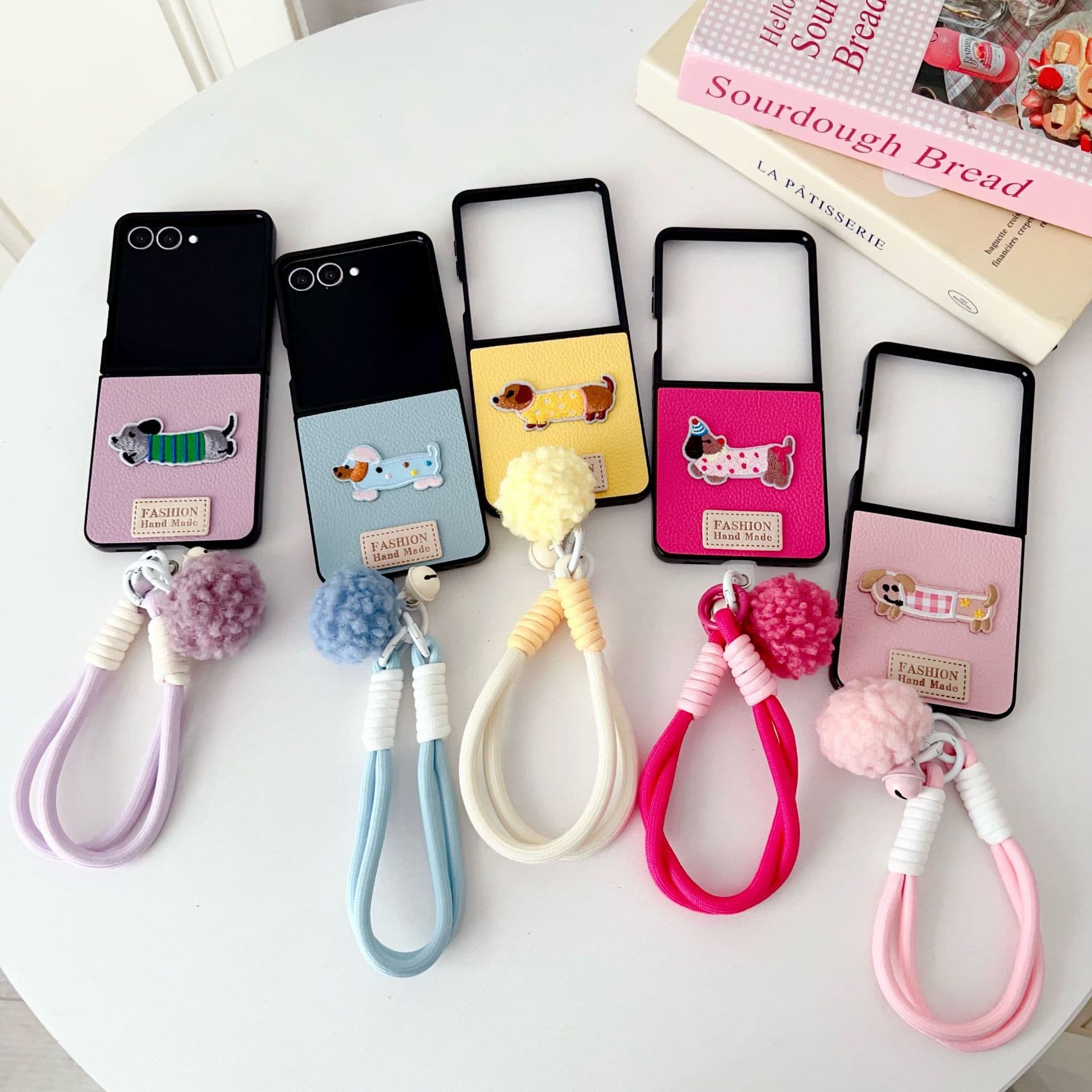 Cross-stitch Dachshund Case for Samsung Z Flip7 Foldable Screen 6 Ins Style Lanyard 5 Leather Phone Case
