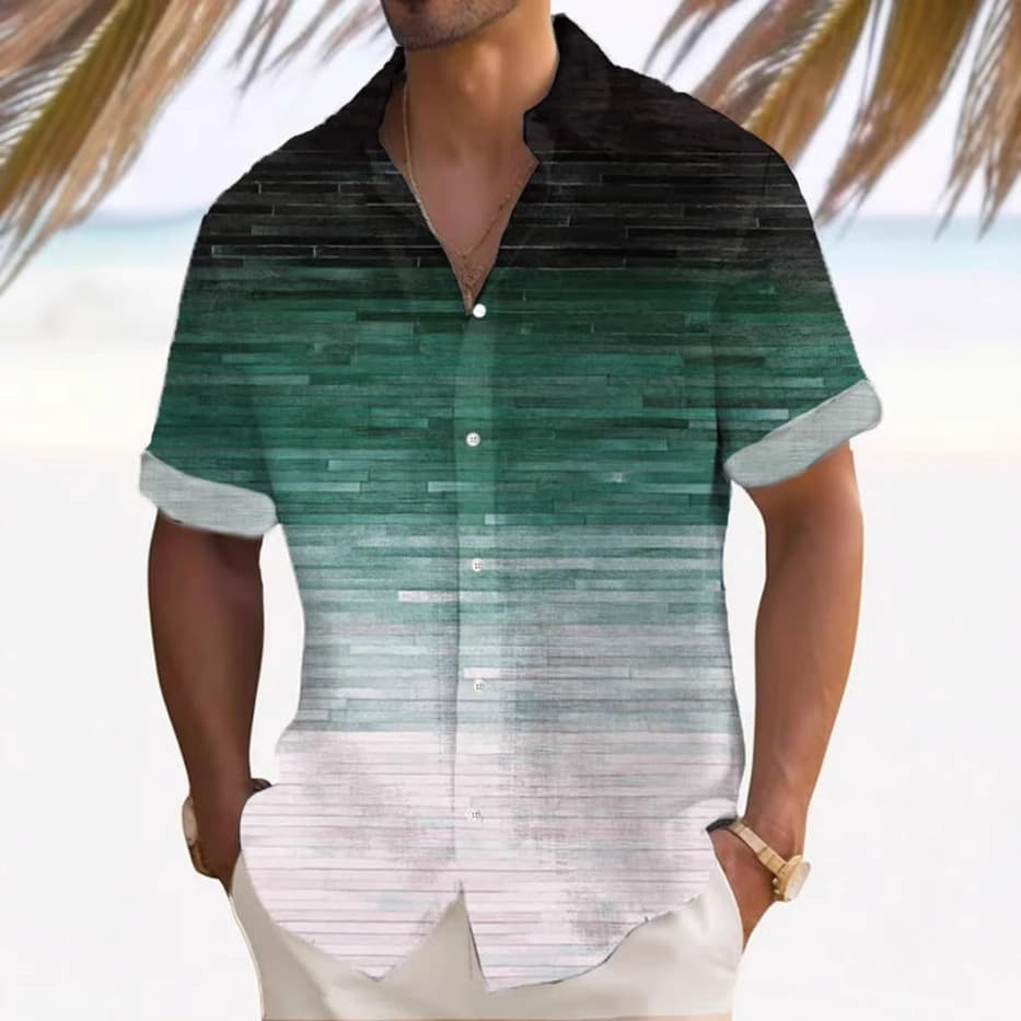 New Men's Short Sleeve Printed Shirt 3D Print Hawaiian Style Polyester Fiber Washable High Elasticity Sweat Absorbent Summer Shirt