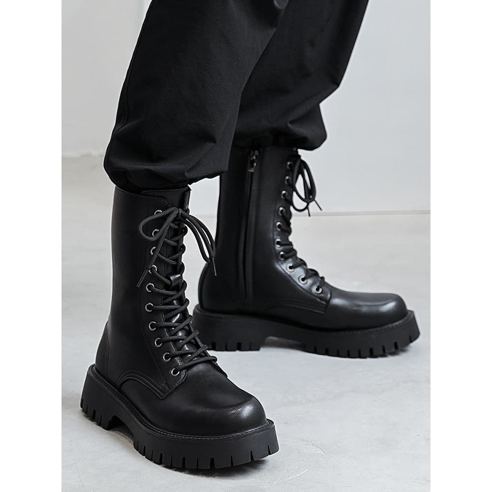 Men's Martin boots, British style, high-top, thick-soled, height-increasing work boots, genuine leather, tall motorcycle boots.