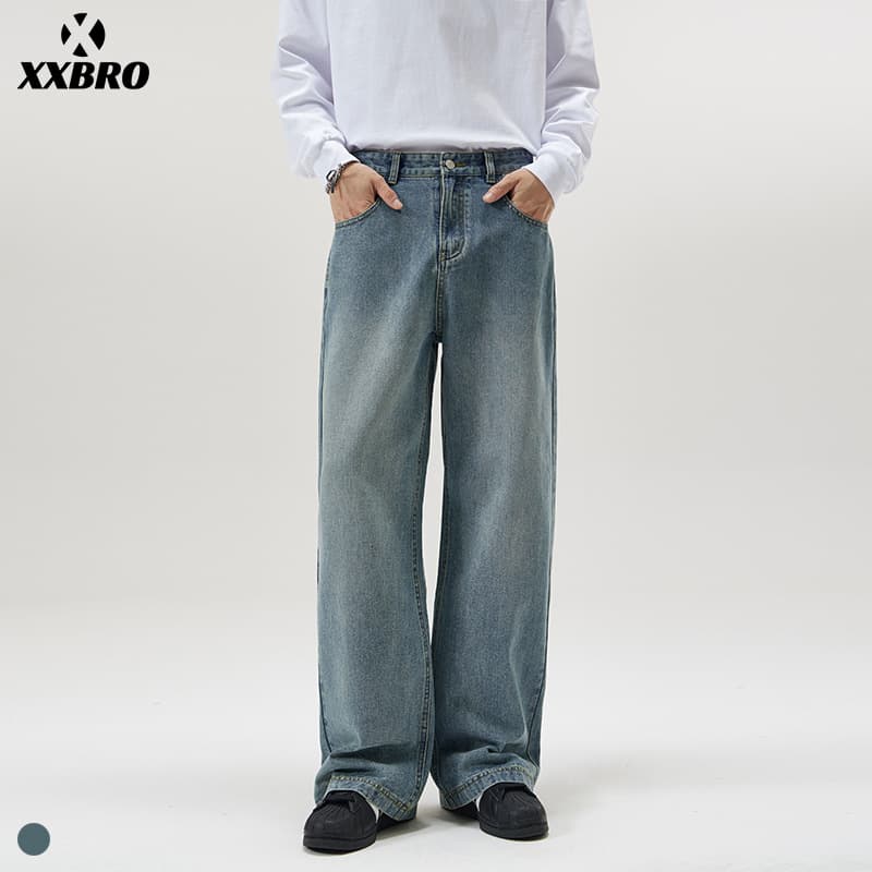 Muxi Clothing #2024 Fall New Trend Retro Simple Basic Light Blue Jeans Versatile Straight-Leg Pants