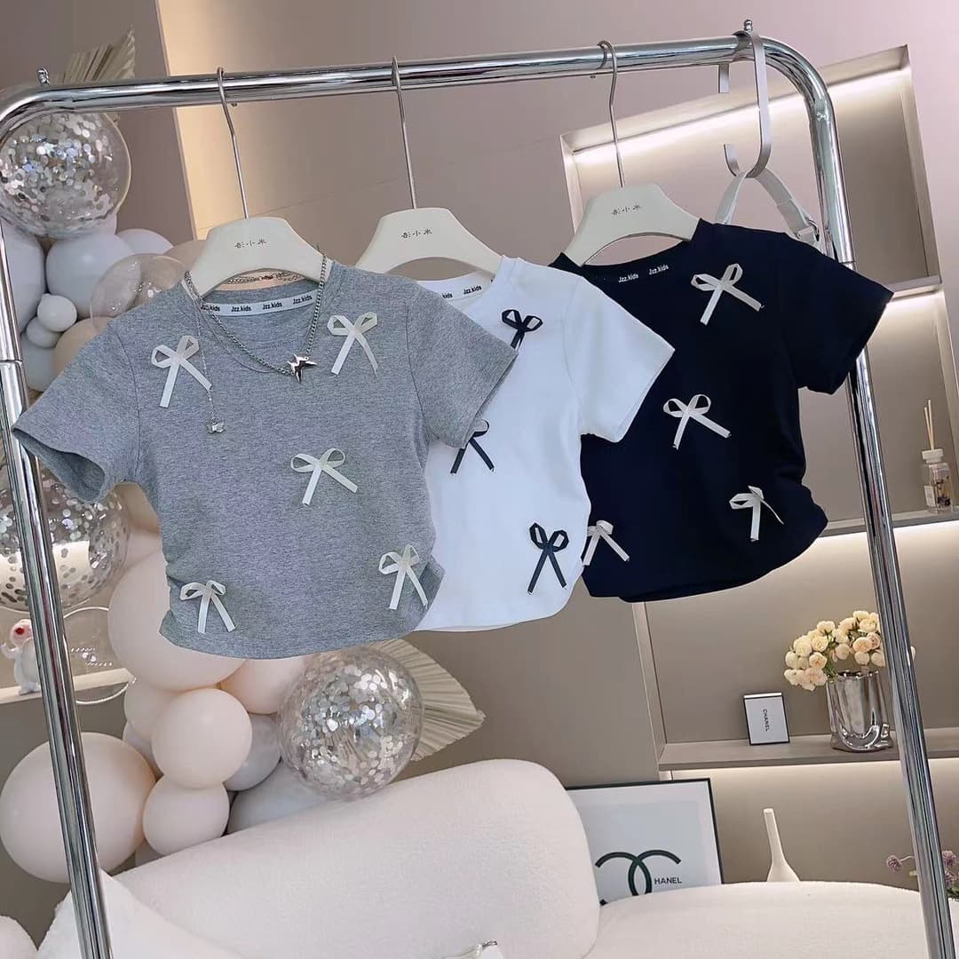 Official Picture 40 Count 90% Cotton 10% Spandex | Back Bag Collar | Bow-Knot Medium and Large Children's T-Shirt