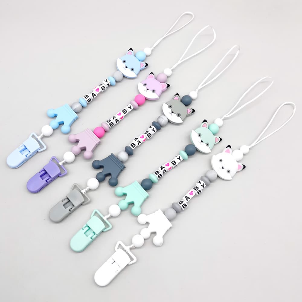 New Cross-Border Baby Pacifier Clip Chain, Creative Silicone Cat and Bear Teether Anti-Drop Chain