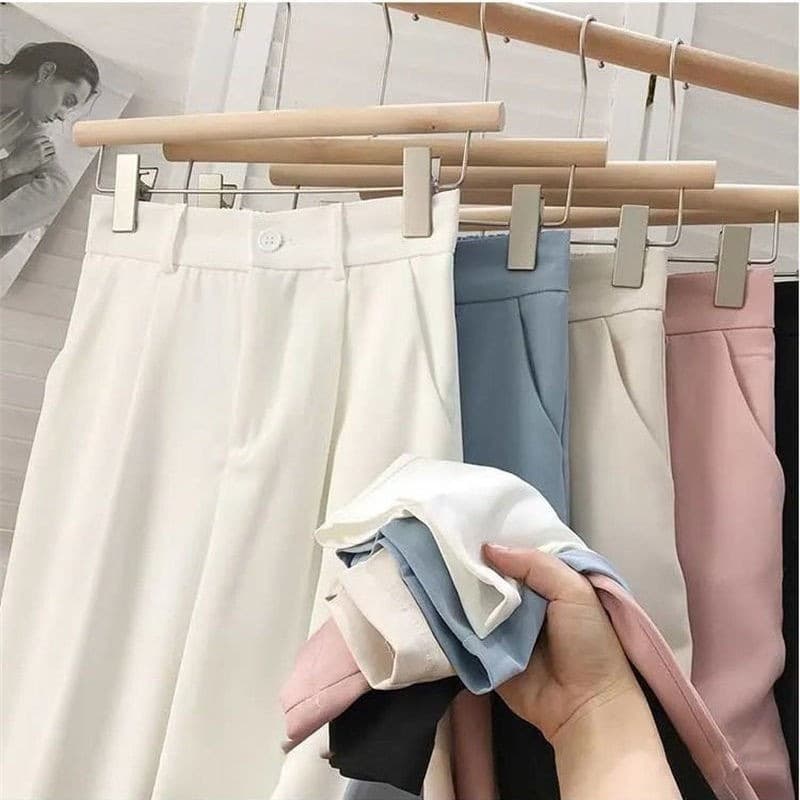 New Hot Sale Of The Season Women's Wide Leg Pants in Apricot Color Casual Straight Cut Floor Length Trousers High Waist Loose Sl