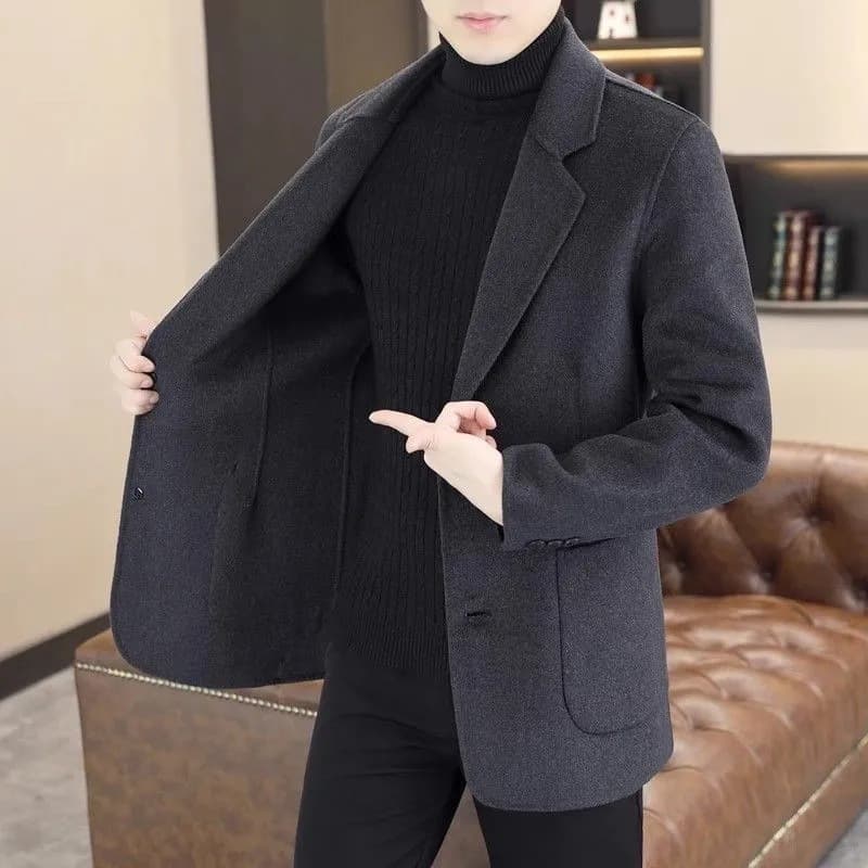 2026 Wool Coat Men's Suit Autumn Winter New Style Stand Collar Short Wool Thick Jacket Business Casual Trend