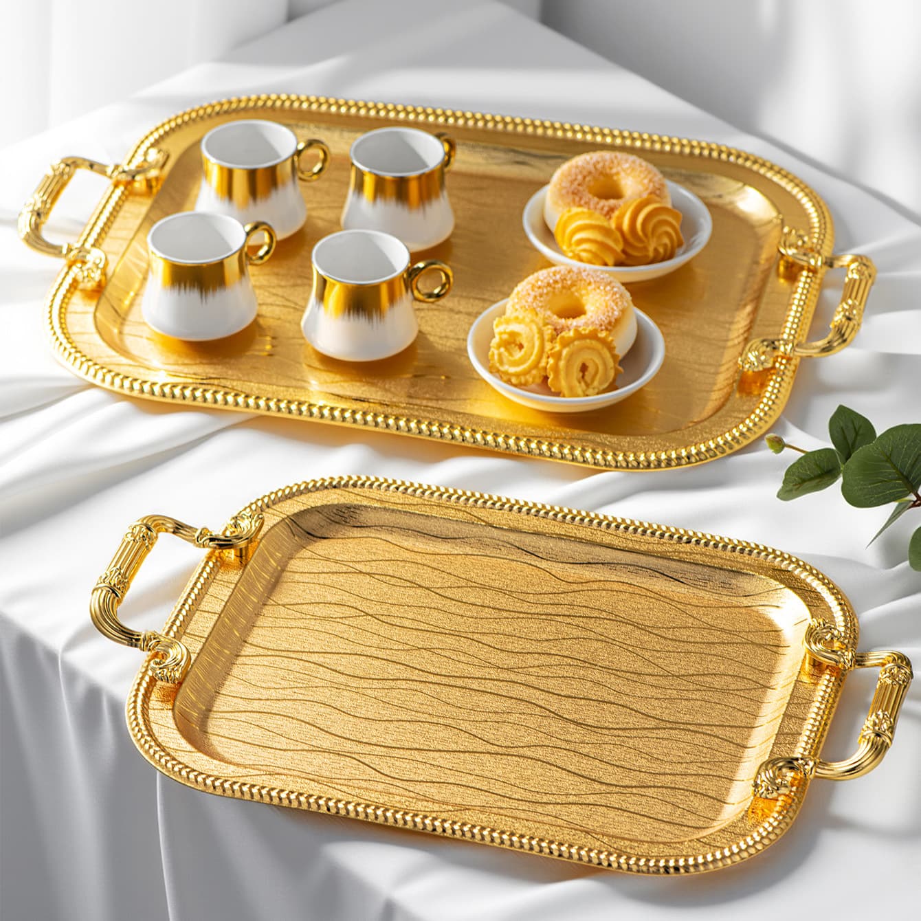 High-Appearance Snack and Candy Tray for Home Use in the Living Room, Creative Cake and Fruit Tray, Metal Decorative Tray, Middle Eastern Style