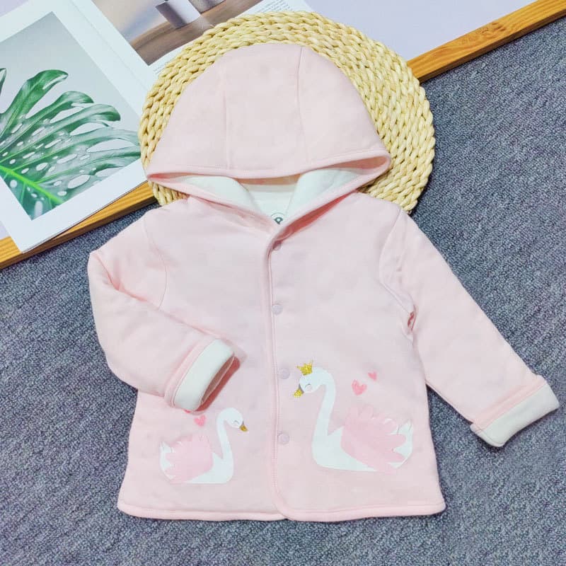 Baby Long-Sleeve Hooded Jacket for Girls, Stylish Warm Thickened Outwear, Toddler Cotton Top Children's Clothing