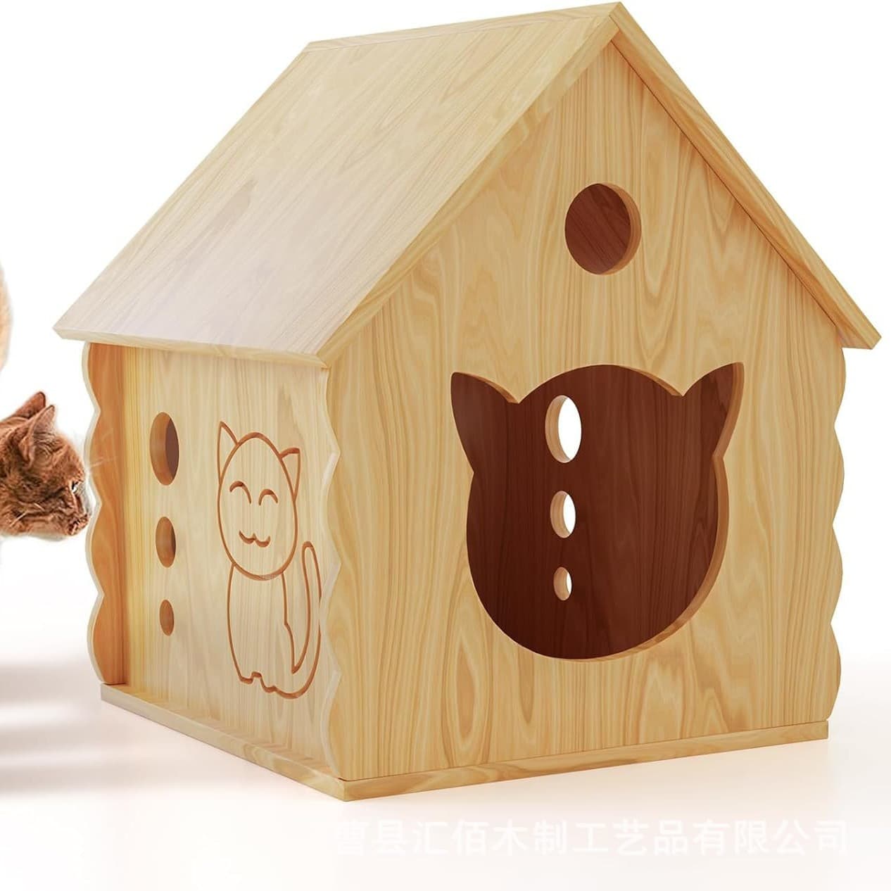 Creative Semi-Enclosed Wooden Dog House, All-Season Cat Bed Dog House for Teddy and Small to Medium Dogs, Pet Supplies Wooden House