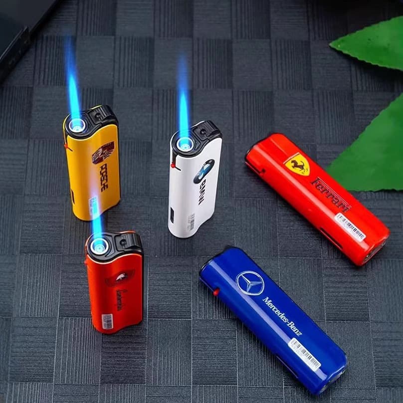 Wholesale Car Emblem Blue Flame Metal Windproof Lighter High-End Creative Personalized Lighter Direct-Flame Refillable Lighter