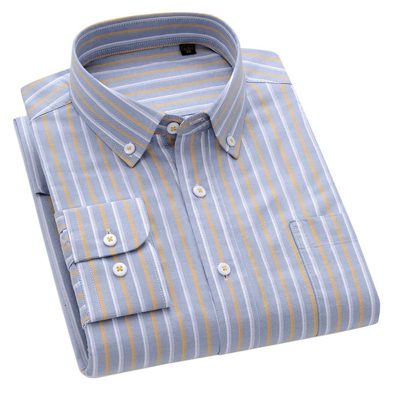 2026 New Spring Autumn Cotton Shirt Men's Long Sleeve Oxford Casual Striped Plaid Business Shirt Men's Clothing