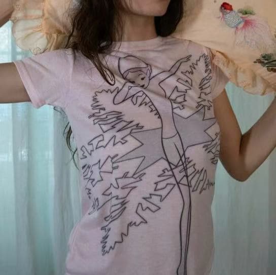 Correct Version Korean 2026 New Slim Fit Artistic Ballet Girl Fairy Graphic Short Sleeve T-Shirt Top
