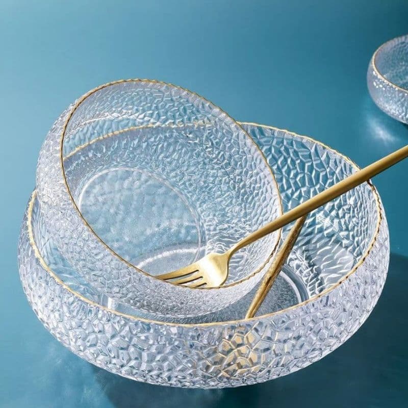Japanese-style gold-rimmed glass bowl, household vegetable salad bowl, ins-style high-appearance dessert bowl, living room fruit bowl