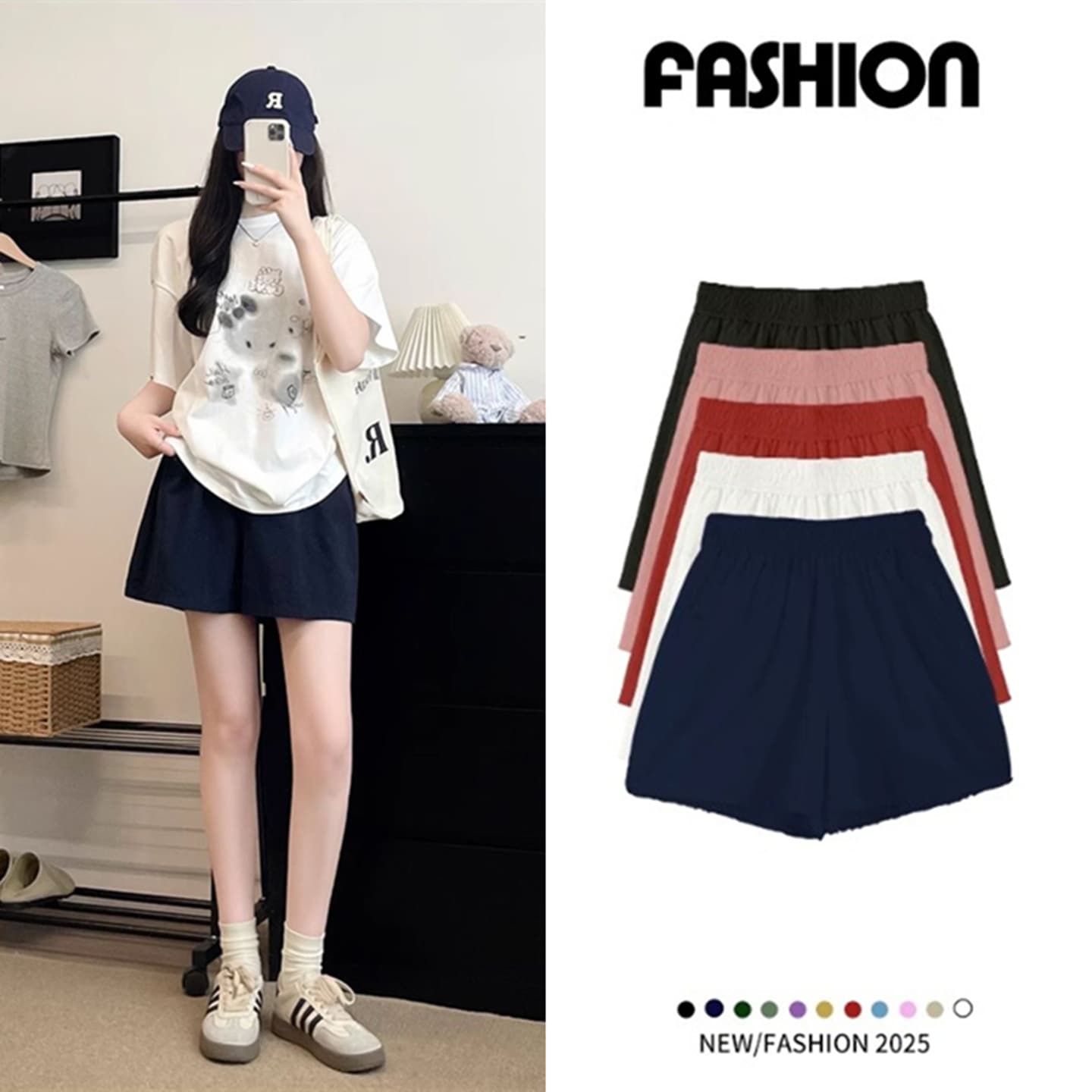 Summer high-waisted fat mm extra large size slim cotton wide-leg shorts women's popular loose casual workwear sweatpants trendy