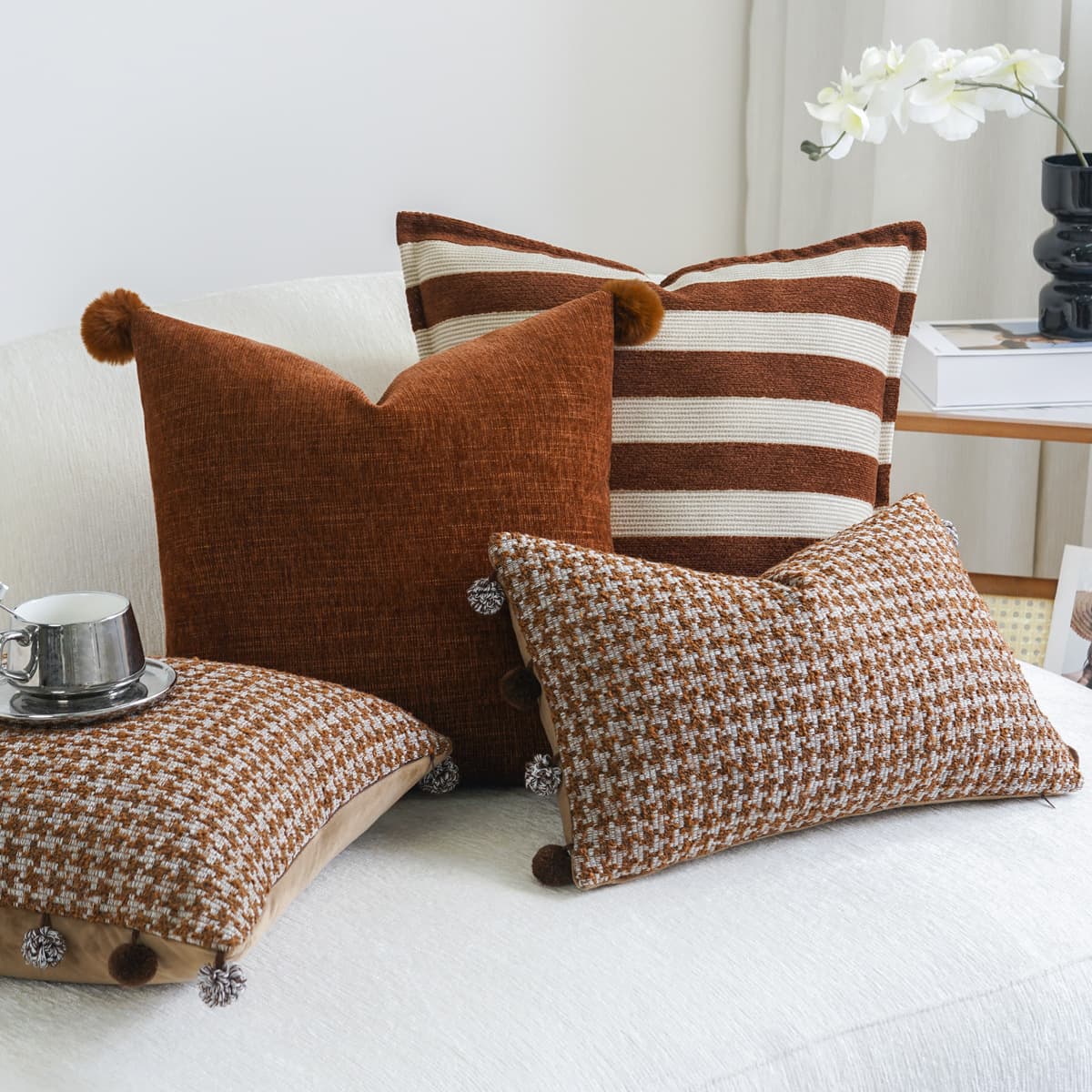 Mid-Century Modern Caramel Color Sofa Throw Pillow Premium Living Room Guesthouse Decorative Cushion Cover Bedroom Window Sill Bedside Back Cushion