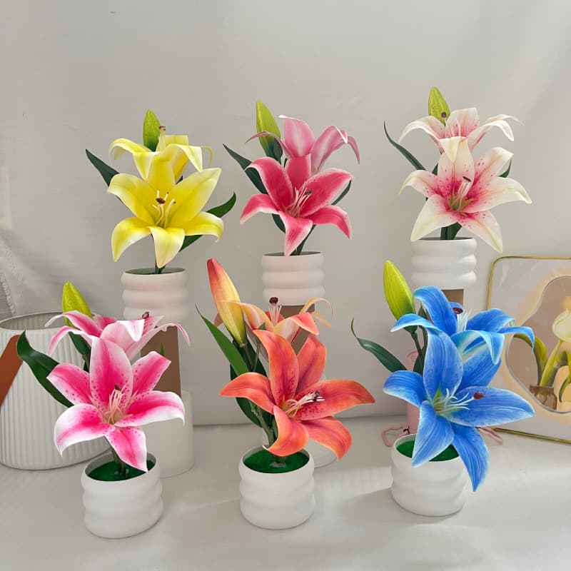 Artificial Lily Potted Plant Home Office Decoration Fake Lily Flower Living Room Ornament Engagement Banquet Arrangement Wedding Decoration