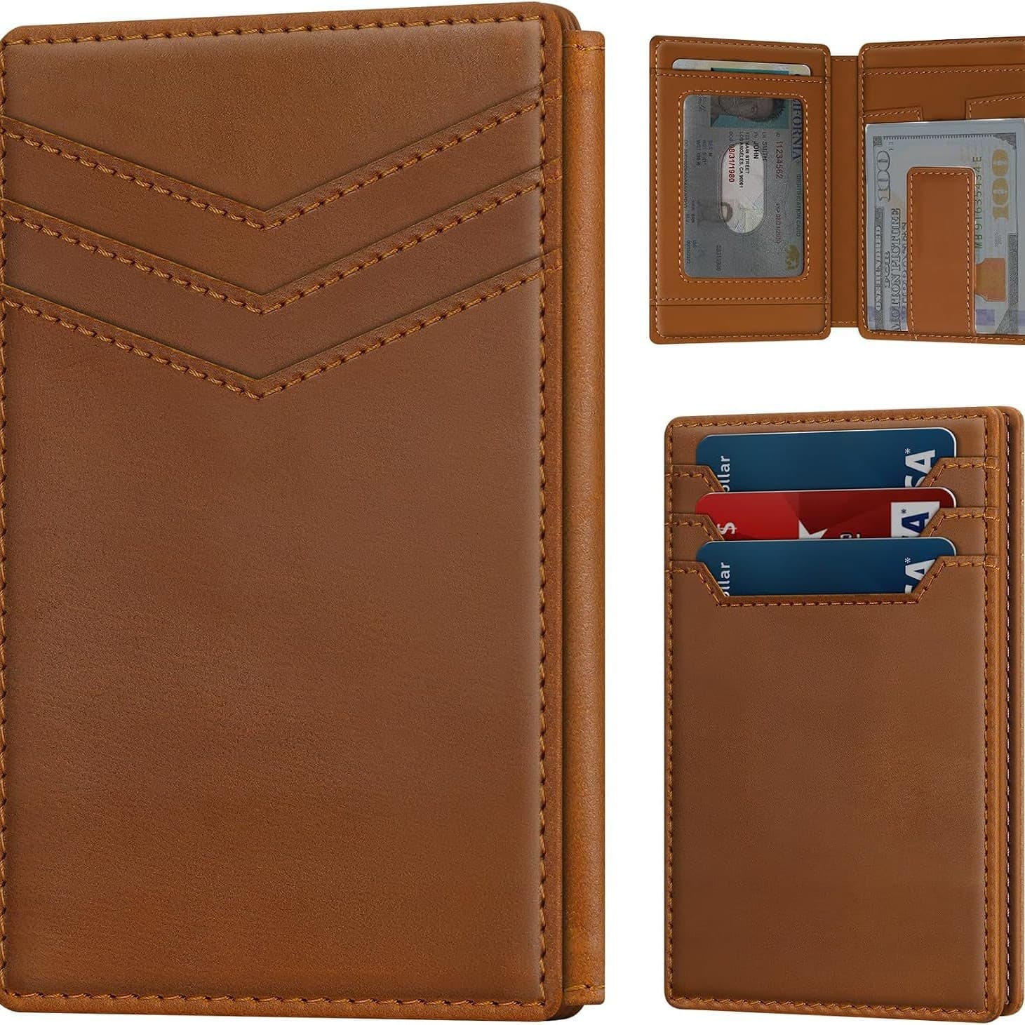 Amazon RFID Anti-Theft Brush Leather Wallet Lightweight Multi-Card Slot Men's Card Holder Bifold Business Wallet for Men