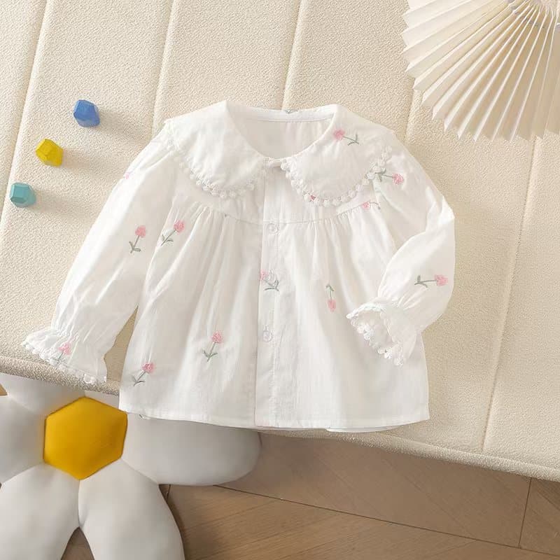 Long-sleeved sweet girl's spring and autumn childlike embroidered fashionable girl's shirt autumn flower rose shirt baby autumn clothing