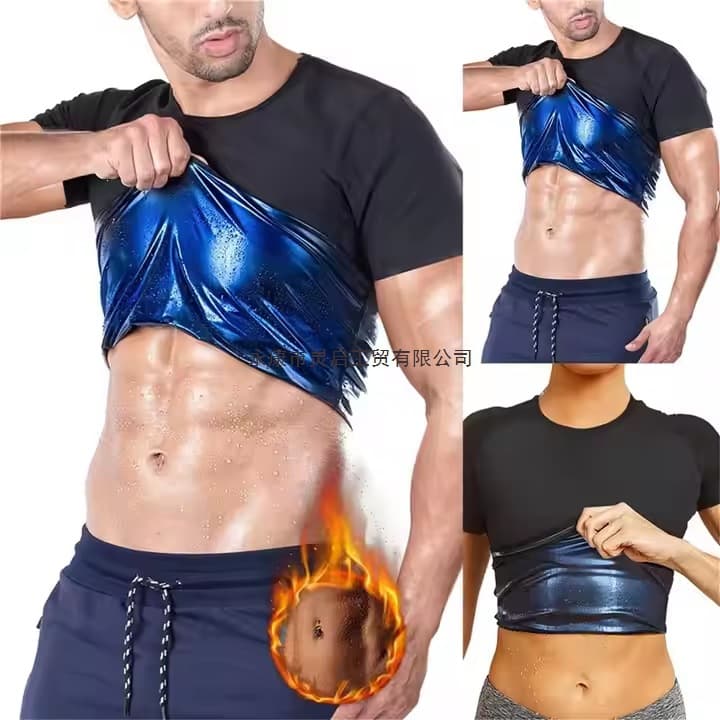 C Fitness Outdoor Sports Round Neck Short Sleeve Tight Men's and Women's Body Shaper Sweat Suit Sweat-Proof Abdominal Fitness Sweat Vest
