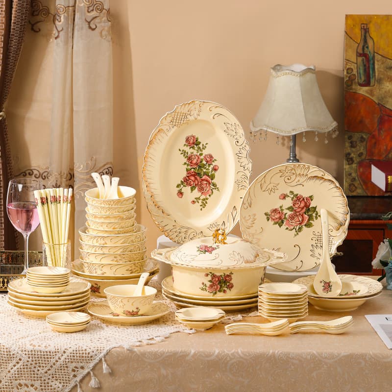 European Ceramic Tableware Premium Gold-Rimmed Plate, Dinner Plate, Rice Bowl, Soup Bowl, Bowl & Plate Set, Fruit & Dessert Plate