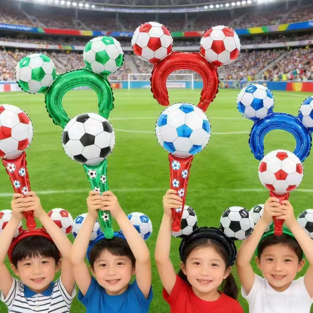 Sports Day World Cup Soccer Balloon Headwear Handheld Stick Children's Party Cheering Prop Foil Cartoon Design