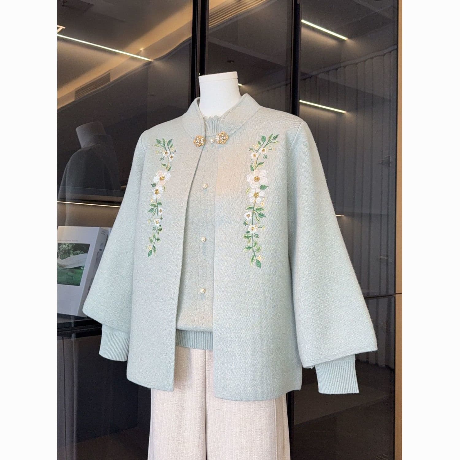 New Style Chinese Style Mother's Autumn Knitted Two-Piece Set, Elderly Women's New Chinese Style Grandma Autumn/Winter Coat