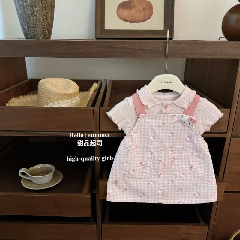 【Dessert Cheese】Sweetie Katie! Baby girl cute pink T-shirt cartoon suspender skirt sweet set