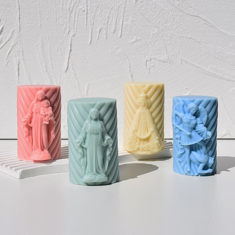 Cross-border Hot-selling 3D European Sculpture Figure Striped Pillar Aromatherapy Candle Silicone Mold Angel Cylindrical Candle Mold