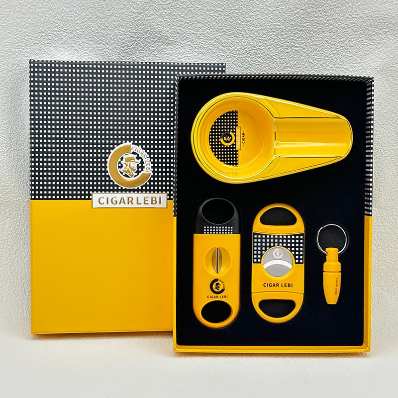 Cross-border Cigar Cutter Set, Four-Piece Gift Box, V-Cut Cigar Cutter, Ashtray, Cigar Accessories