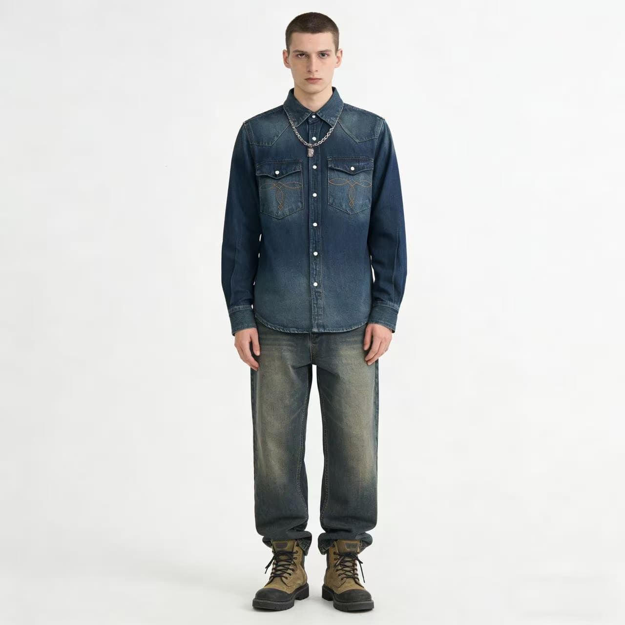 OKONKWO American Style Vintage Heavy Classic Bag Denim Shirt Original Color Denim Pants Casual Scene Other Material