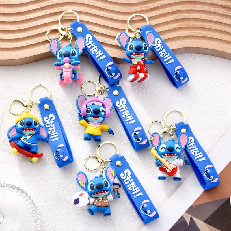 Cross-border Supply Creative Cartoon Cute Stitch Keychain PVC 3D Stitch Doll Pendant Hanging Charm Chain