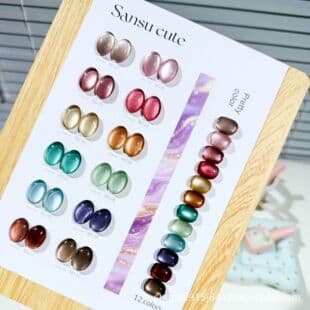 Sansu cute 12-Color Glass Bead Cat Eye Gel Polish Set Trendy Transparent Crystal Cat Eye Gel for Nail Salon