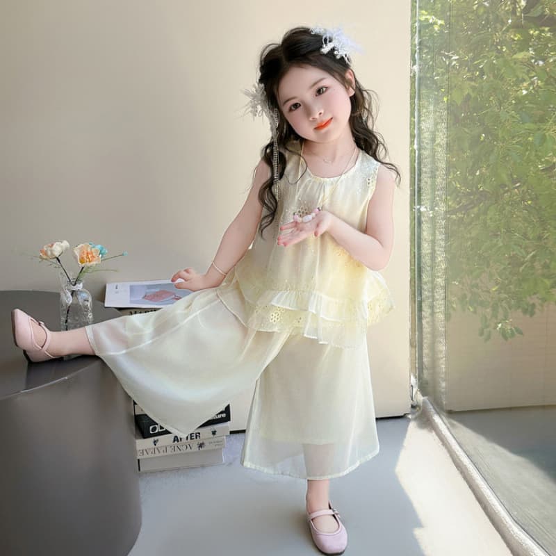 Girls Summer Sleeveless Hanfu Set 2026 New Style Kids New Chinese Summer Outfit Two-Piece Trendy