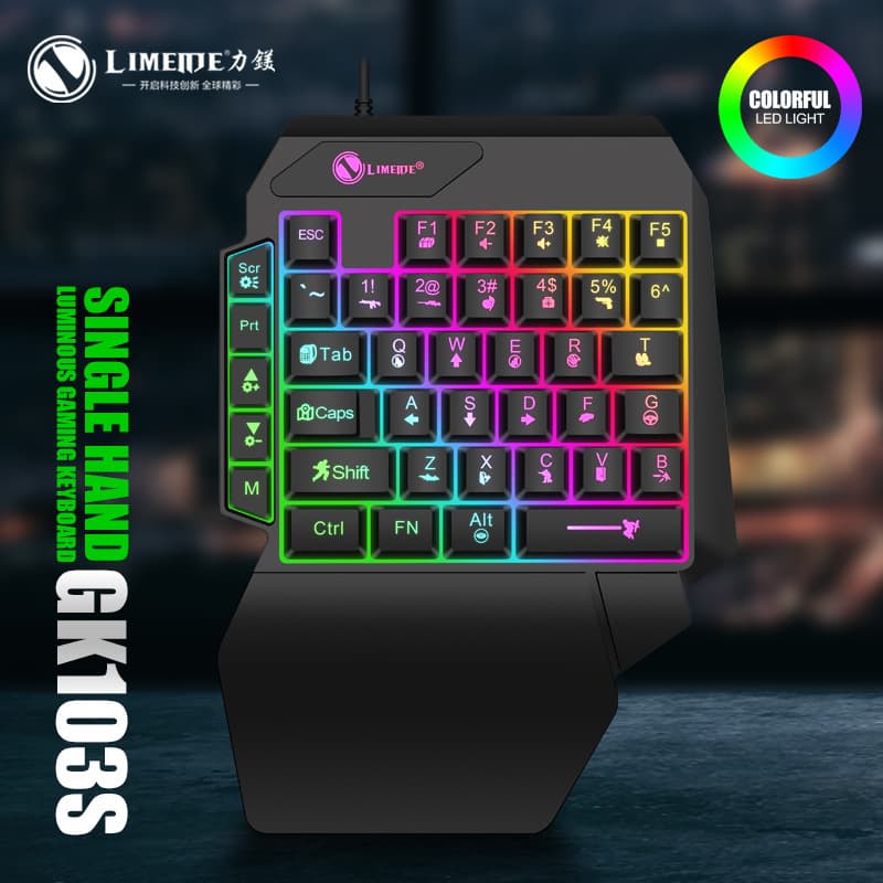 Limai GK103S Illuminated Gaming Keyboard Mechanical Feel PUBG Throne One-Handed Keyboard Converter New Start