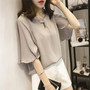 2023 Spring/Summer Plus Size Women's Loose Fitting Short Sleeve T-Shirt Chiffon Top