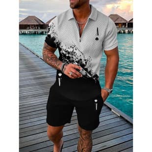 New Hot Selling Summer Men's 3D Polo Shirt Set, Turn-down Collar Short Sleeve, Casual Men's Polo