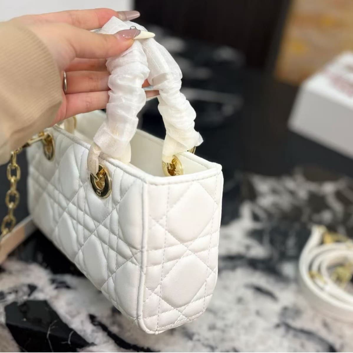 Upgraded D-House Lady Dior Horizontal Bow Three-Four Grid Premium Lady Dior Bag Versatile Diamond Quilted Handbag Crossbody Bag