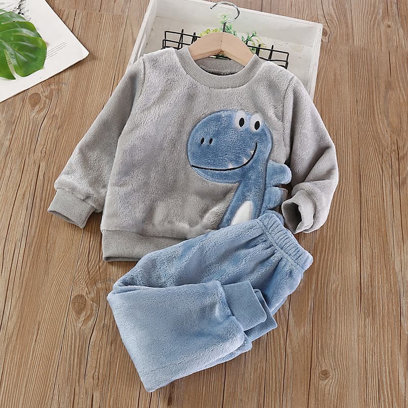 Kids Flannel Pajama Set Boys Girls Baby Autumn Winter Homewear 1-5 Years Infant Warm Thickened