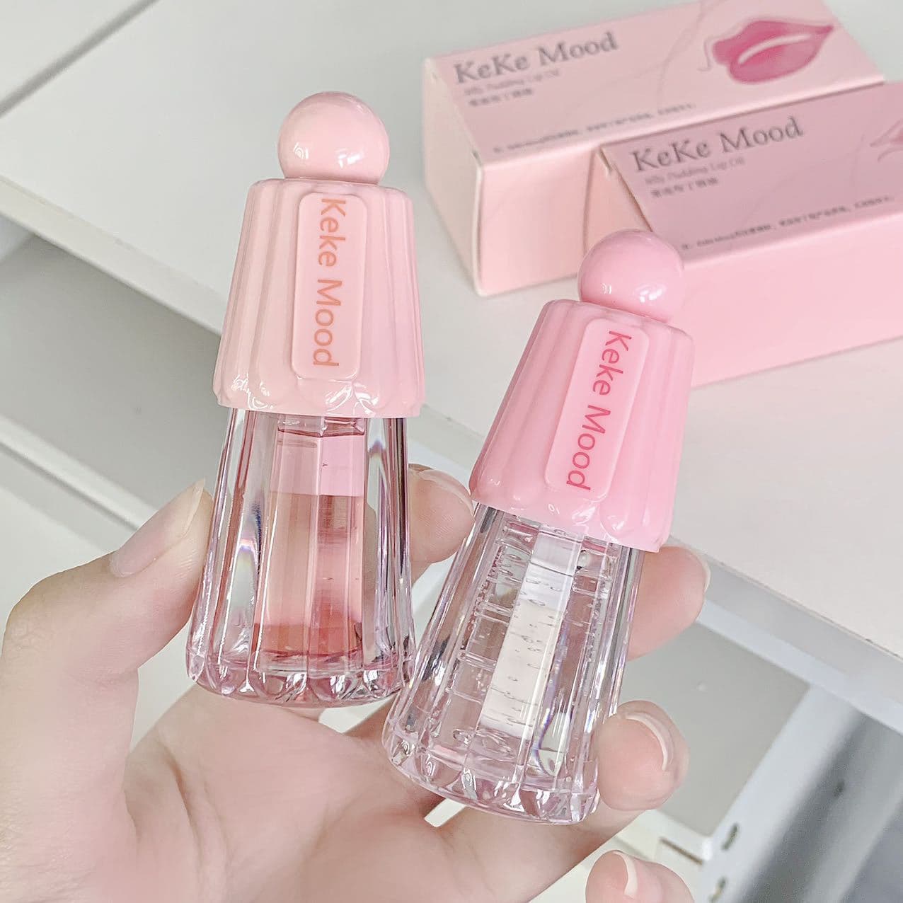 kekemood jelly pudding lip oil cross-border hot style large brush head moisturizing and long-lasting lightening of lip lines sequin lip glaze