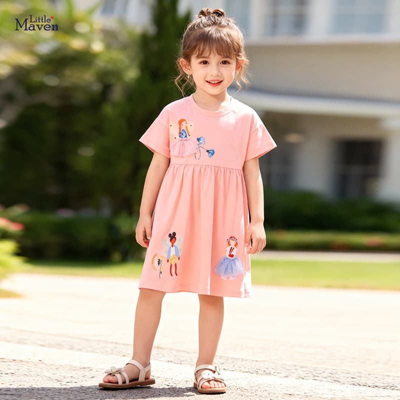 Little maven European and American style cartoon girls' dress, summer cute baby dress, short-sleeved children's dress