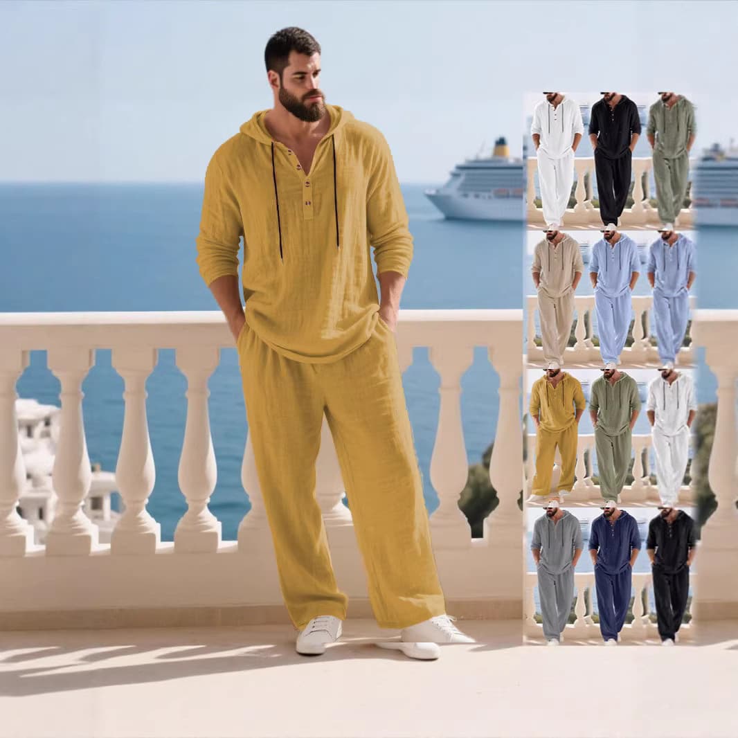 2025 New Autumn Men's Casual Loungewear Set Cross-Border Long Sleeve Pants Hooded Jumpsuit Menswear