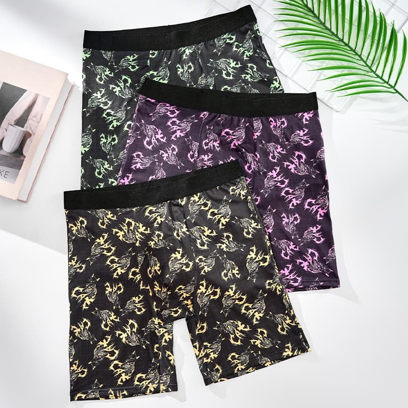 Men's Boxer Briefs Printed New Breathable Comfortable Long Leg Underwear for Young Men Four-Corner Shorts Cross-Border