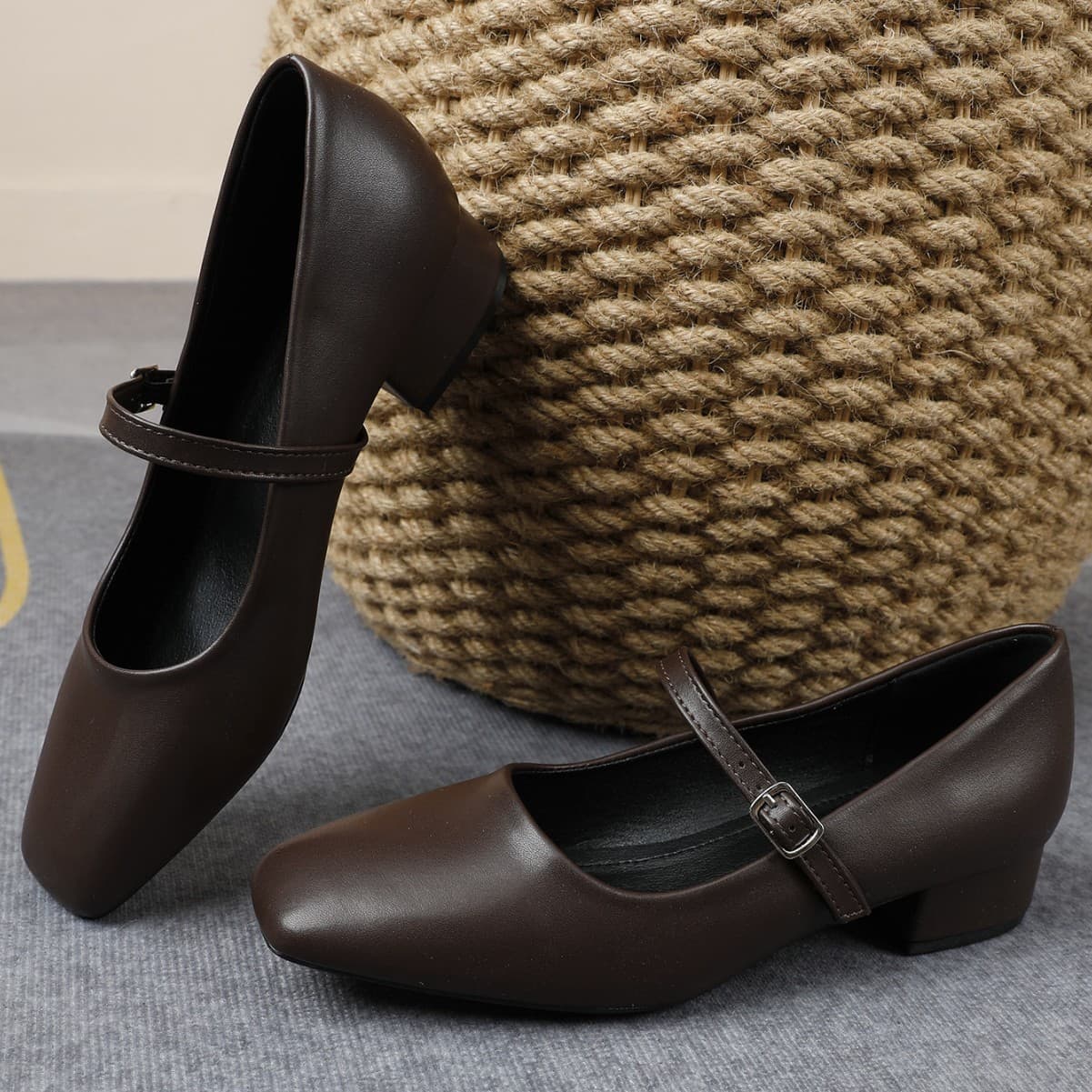 Patent Leather French Retro Dress Shoes Soft Sole Flat Leather Shoes Square Toe Mary Jane Low-Cut Women's Shoes Spring and Autumn New Arrival