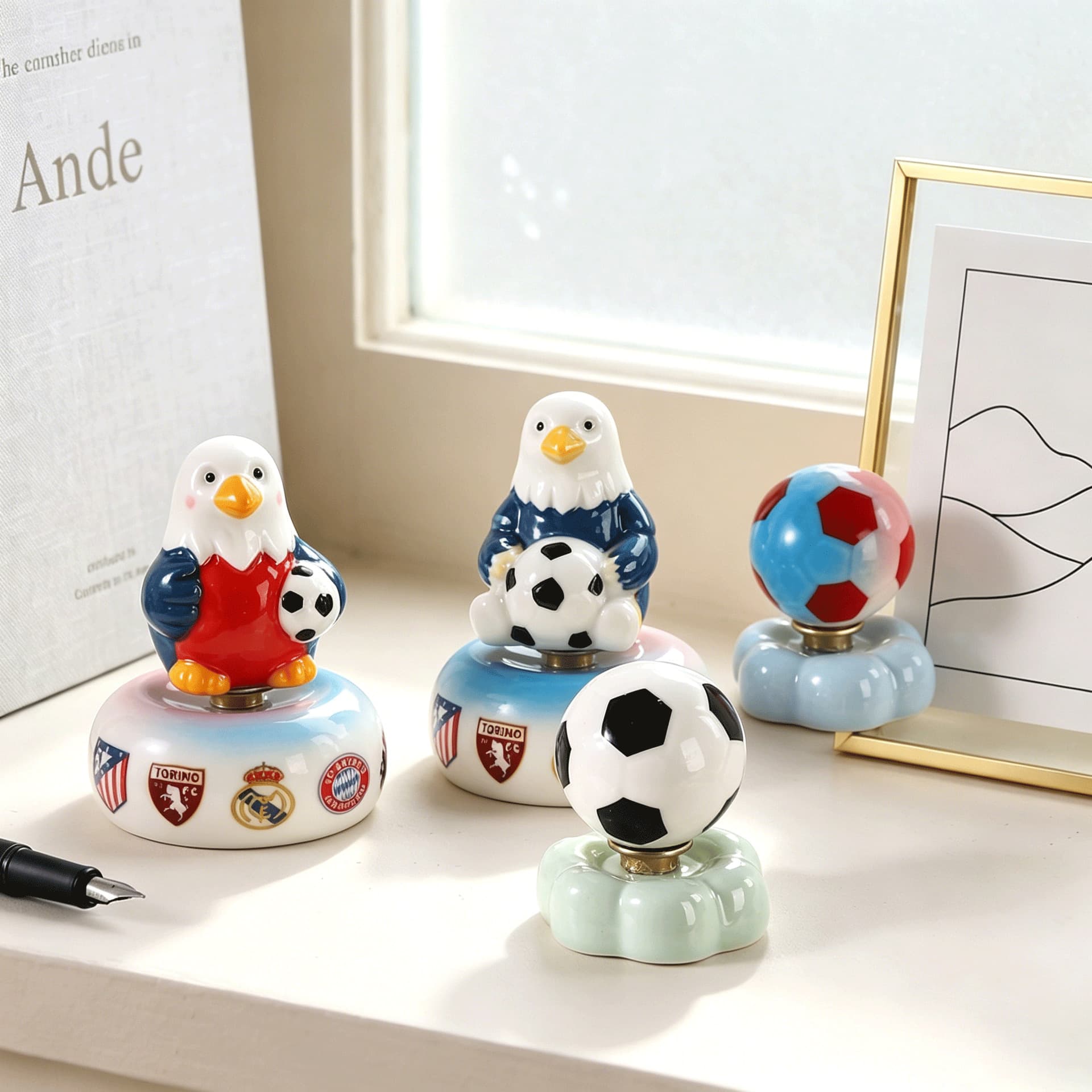 World Cup football rotating small ornaments Jingdezhen ceramic rotating tabletop decoration night market stall small ornaments