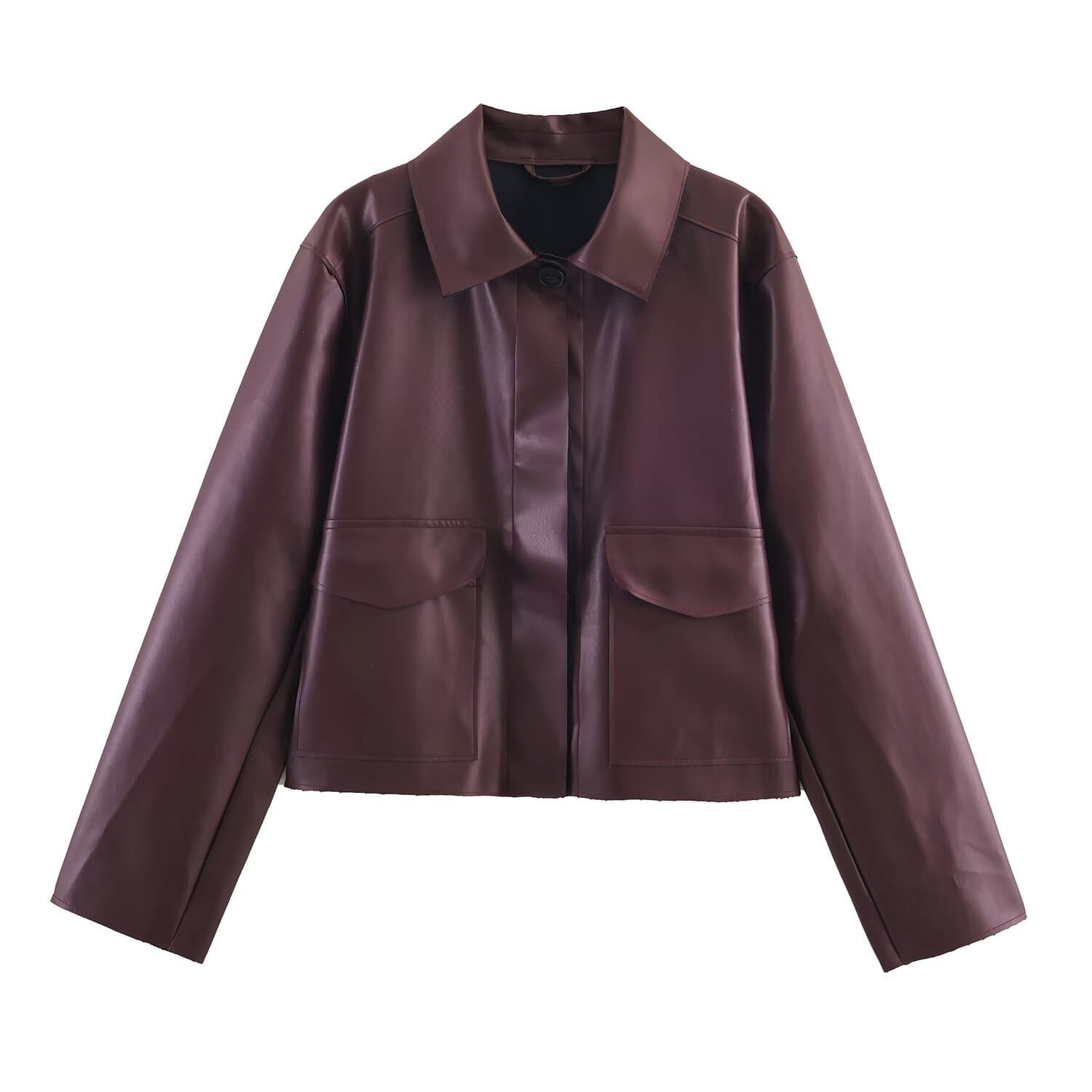 PB&ZA Women's 2025 Fall New Fashion Casual Style Faux Leather Short Jacket Coat 6318244