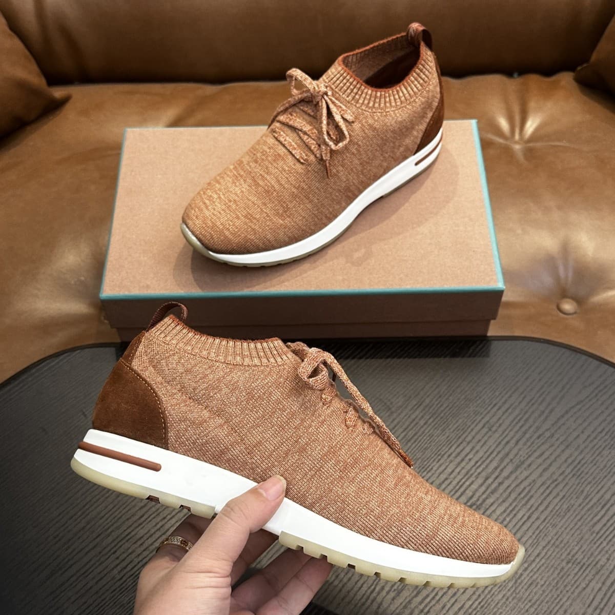 LP Spring New Knit Upper Casual Shoes Breathable Sports Versatile Men's Wear-Resistant Anti-Slip Large Size Sneakers