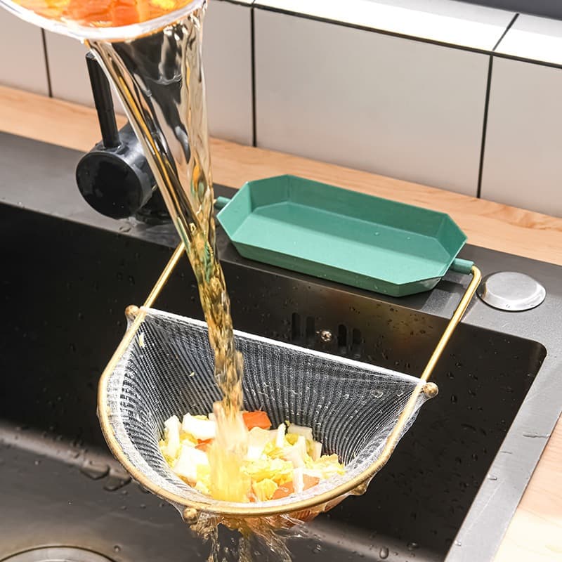 Sink Debris Filter Mesh Rack, Iron Art Drainage Hanging Mesh Rack, Sink Residue Vegetable Filter, Dishwashing Sink Leftover Anti-Clog