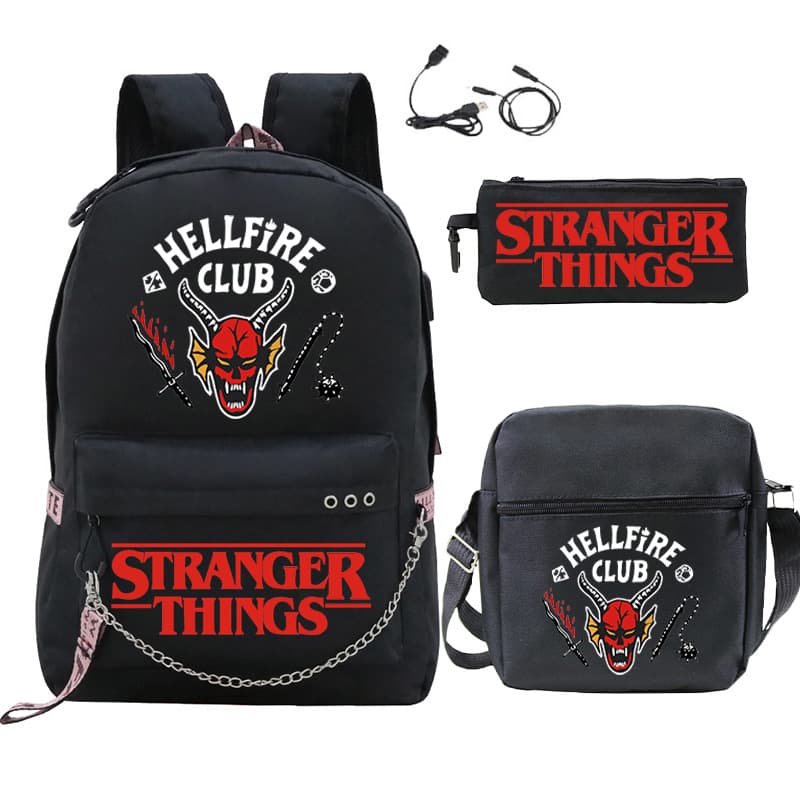 Cross-border Stranger Things Merchandise Fashion Student Backpack Personality Backpack Shoulder Bag Pencil Case 3-Piece Set
