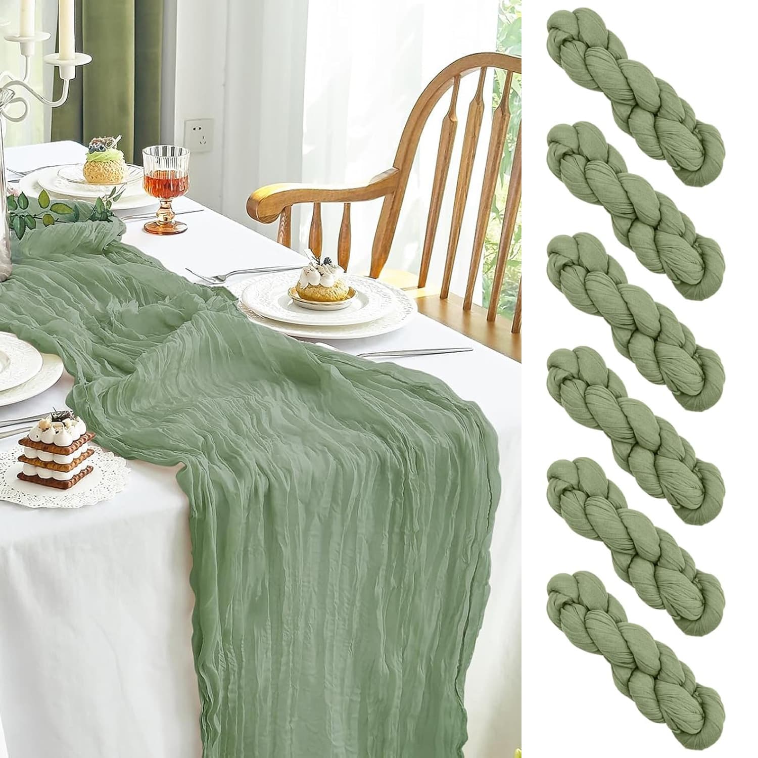Cross-border Amazon wrinkled cloth table runner boho style twist pressed wrinkled gauze wedding party party decoration table runner